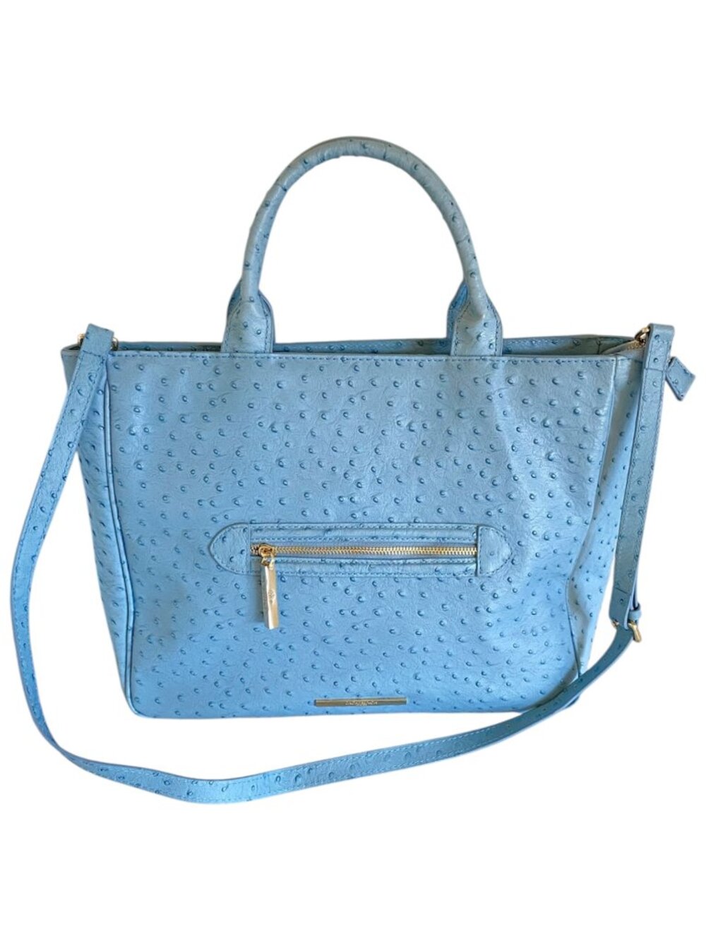 Jack French London Leather Ostrich Embossed Satchel Tote Bag Powder Blue ECU